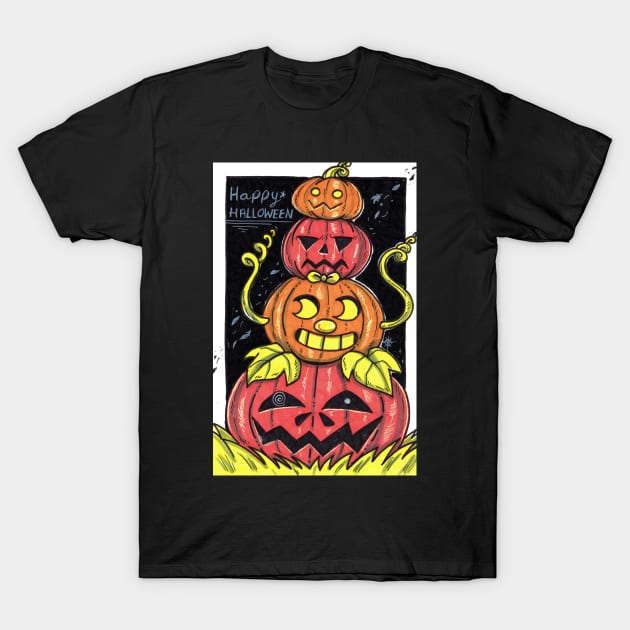 Happy Halloween Cute Pumpkin Stack T-Shirt by saradaboru